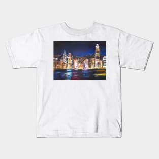 Hong Kong Victoria Harbor night view oil painting Kids T-Shirt